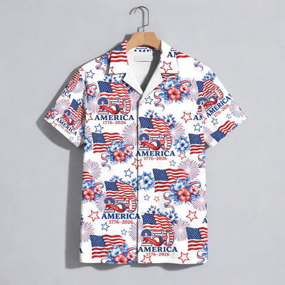 USA 250th Anniversary Hawaiian Shirt – Patriotic Flag Fireworks 1776-2026 America 250