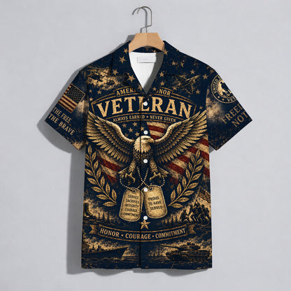 American Veteran Always Earned Hawaiian Shirt - Patriotic Shirt