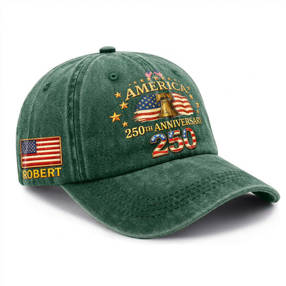 Personalized America 250 Years 1776–2026 Printed Vintage Washed Baseball Cap | 250th Anniversary Hat