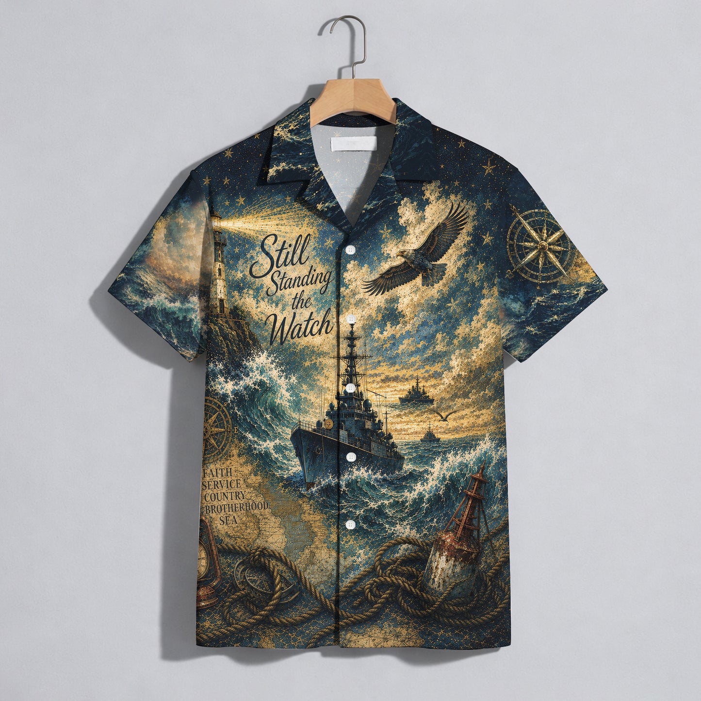 Still Standing The Watch Navy Hawaiian Shirt - Lighthouse Aloha Top