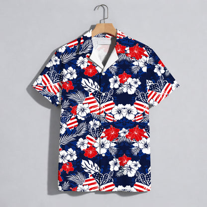 Patriotic Hawaiian Floral 250th Anniversary American Flag Hawaiian Shirt