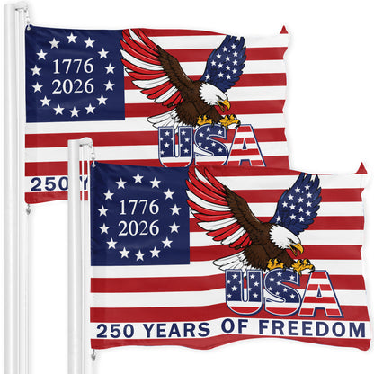 250 Years of Freedom American Eagle USA Flag - 1776-2026 Betsy Ross House Flag