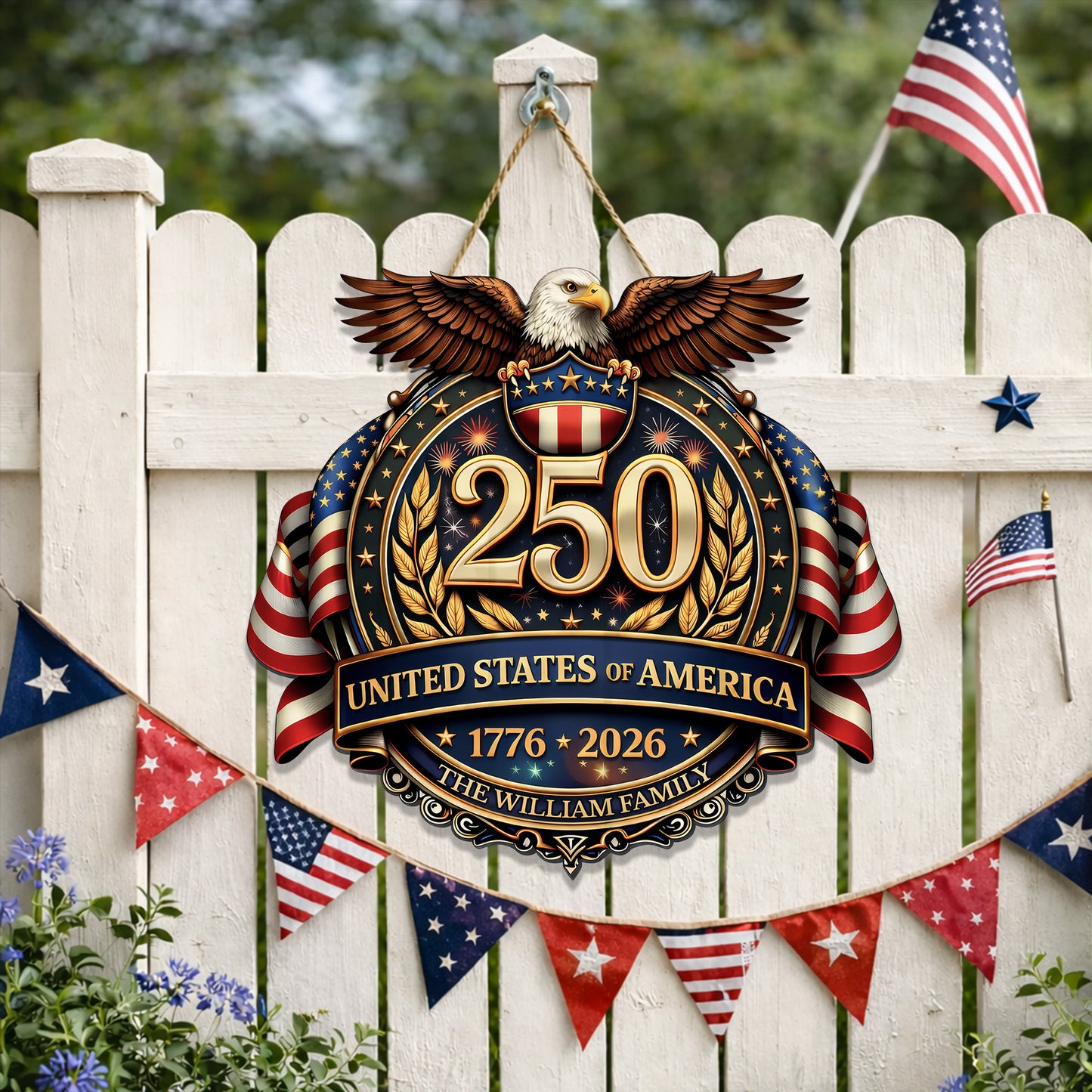 Personalized Custom Wood Sign Gift, 250th Anniversary Eagle Family Name Decor