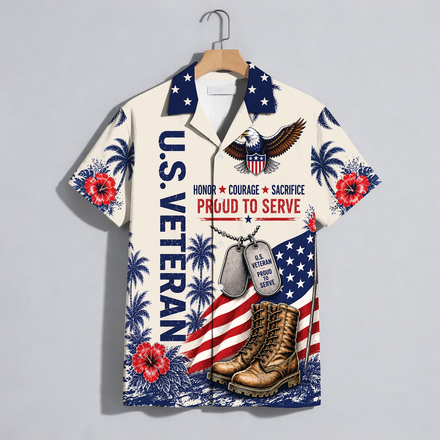 Patriotic US Veteran Hawaiian Shirt - Military Pride Gift For Men