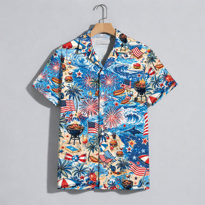 4th of July BBQ Fireworks Hawaiian Shirt - Men's Aloha Top