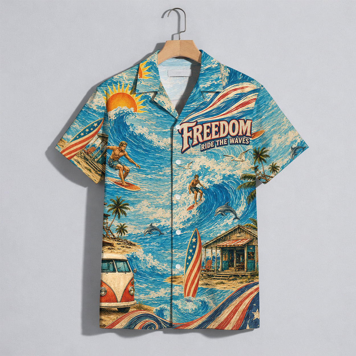Freedom Ride The Waves Surfing Hawaiian Shirt - Beach Aloha Top