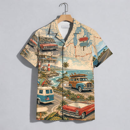 Coastal Highway Classic Car Vintage Unisex Hawaiian Shirt