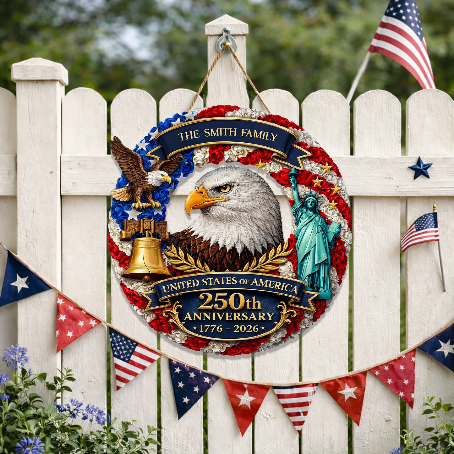 Personalized 250th Anniversary Custom Wood Sign Gift for Family Name 1776-2026 Patriotic Decor