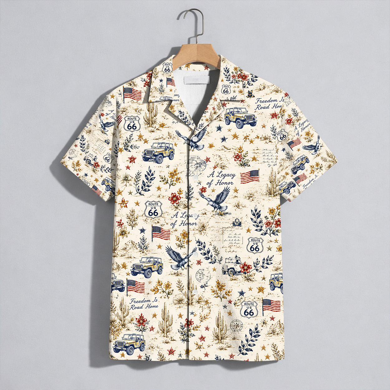 Route 66 Highway Map Vintage Muscle Car Unisex Hawaiian Shirt