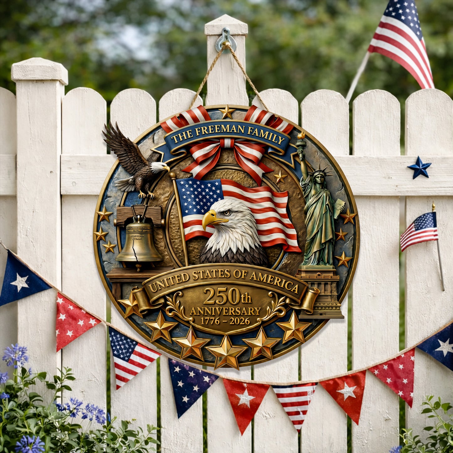Personalized 250th Anniversary Custom Wood Sign Gift for Family 1776-2026 Patriotic Decor