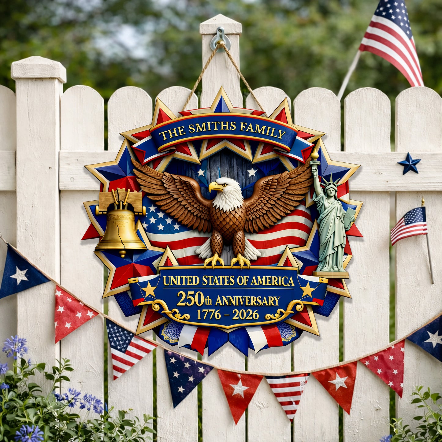 Custom Wood Sign 250th Anniversary Gift for Family 1776-2026 Patriotic Eagle