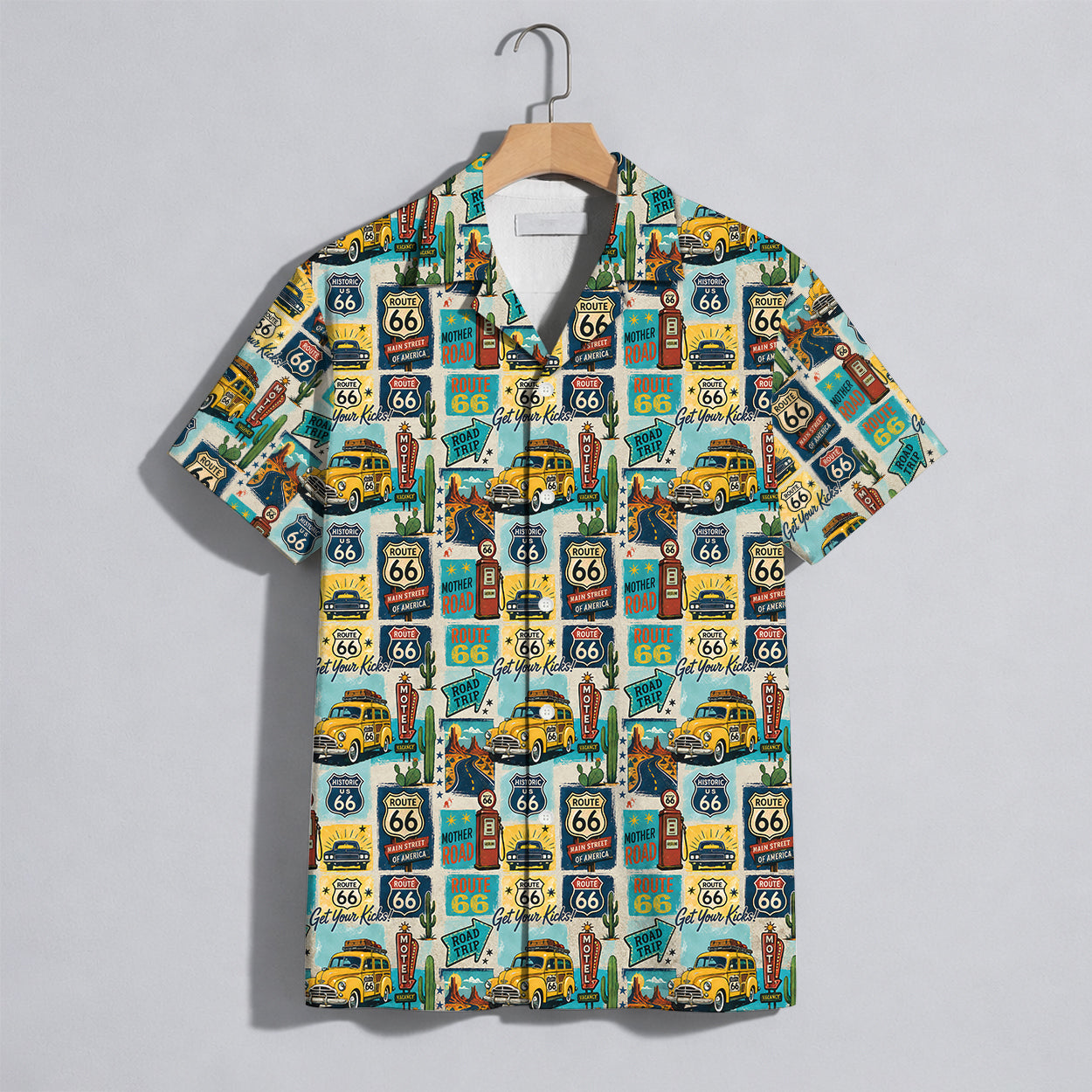 Route 66 Get Your Kicks Classic Car Vintage Unisex Hawaiian Shirt