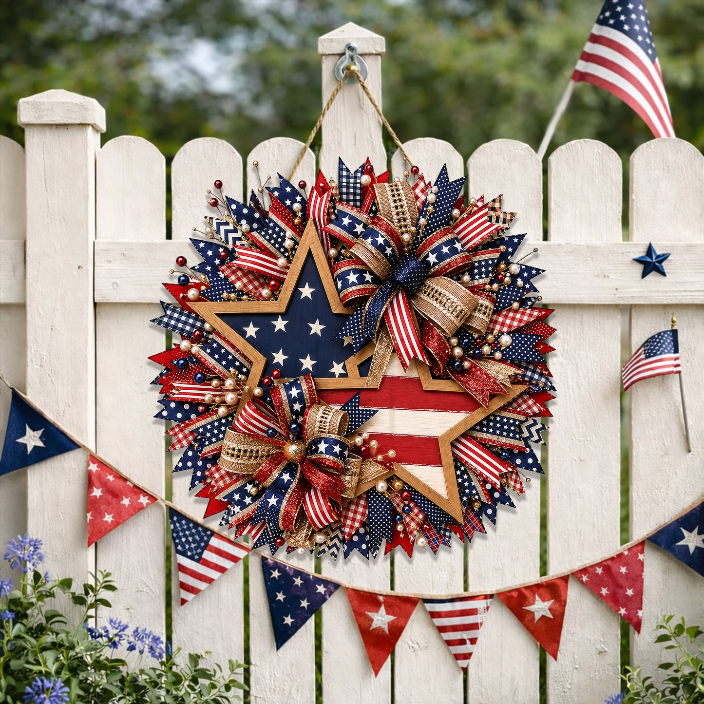 American 250th Patriotic Wood Sign – USA Flag Star Front Door Decor 1776–2026