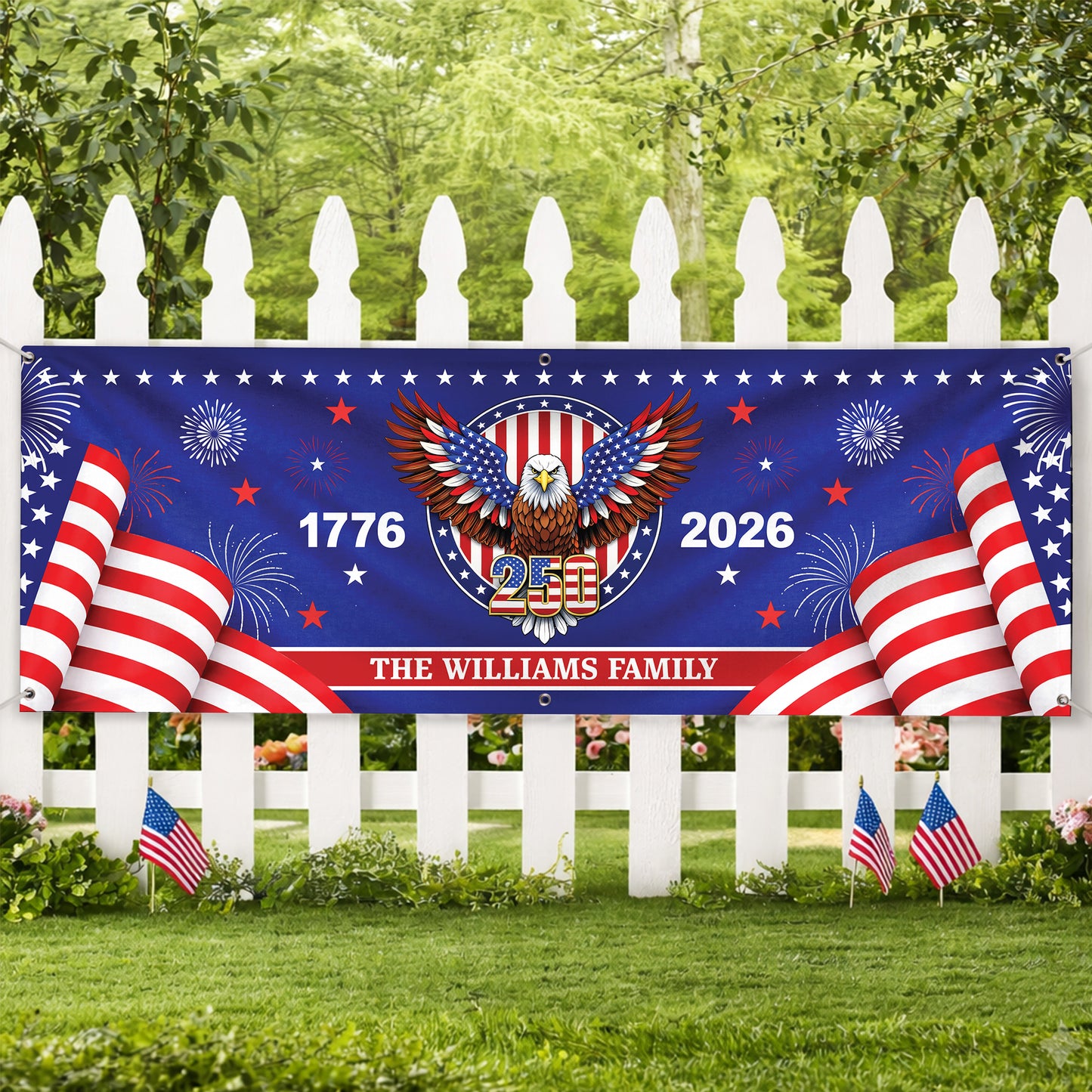 Personalized America 250th Anniversary Banner – Patriotic Eagle 1776-2026 Custom Family Flag
