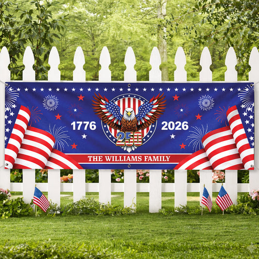 Personalized America 250th Anniversary Banner – Patriotic Eagle 1776-2026 Custom Family Flag