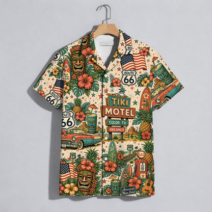 Route 66 Tiki Motel Tropical Vintage Unisex Hawaiian Shirt