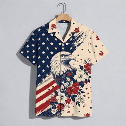 American Flag Bald Eagle Hawaiian Shirt - Men's Floral Aloha Top