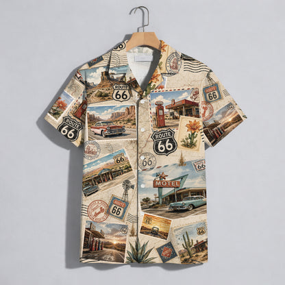 Vintage Route 66 Postcard Hawaiian Shirt - Men's Aloha Top