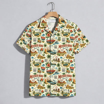 Route 66 Mother Road Map Classic Car Unisex Hawaiian Shirt