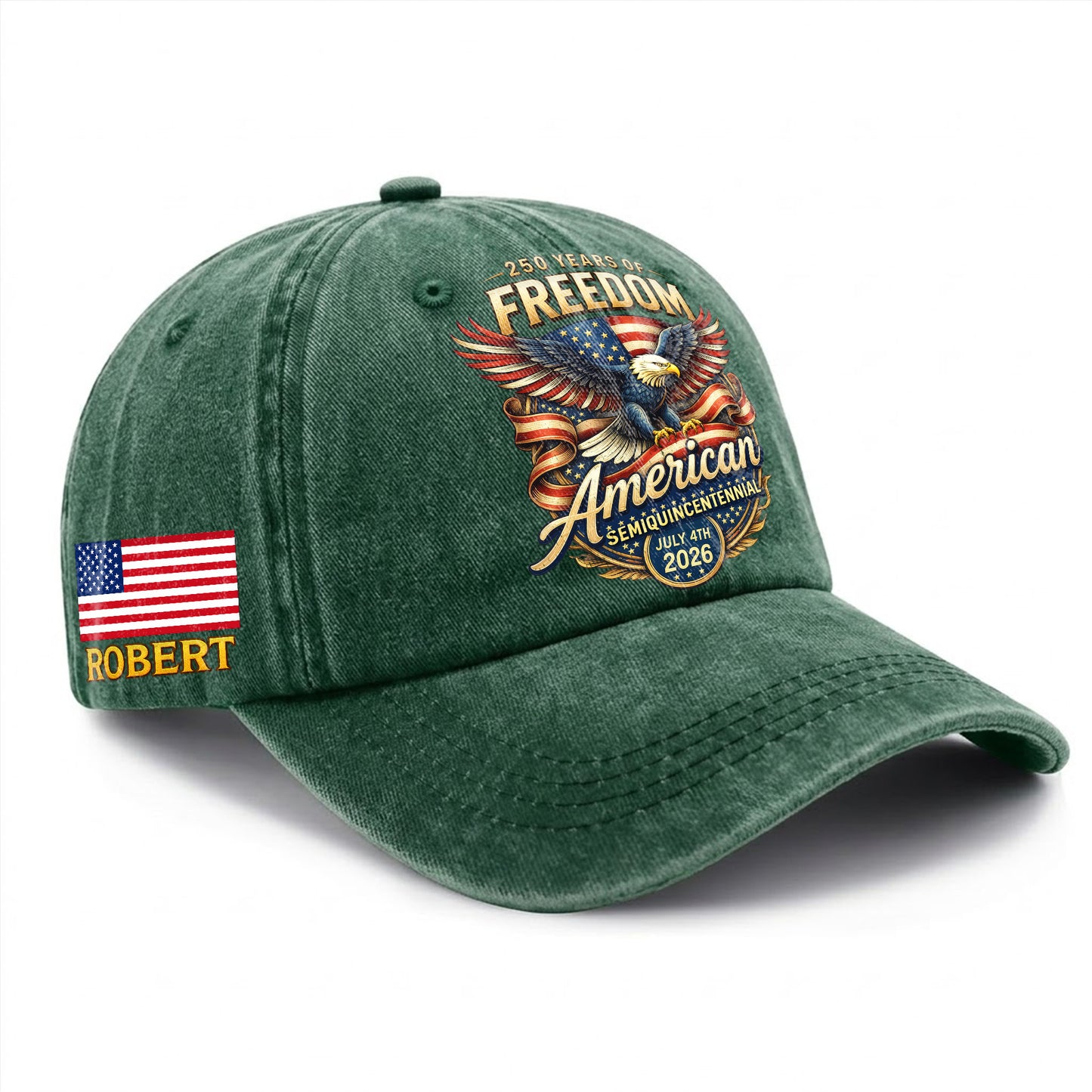 Personalized American Bald Eagle Freedom USA Printed Vintage Washed Baseball Cap | 250th Anniversary Hat