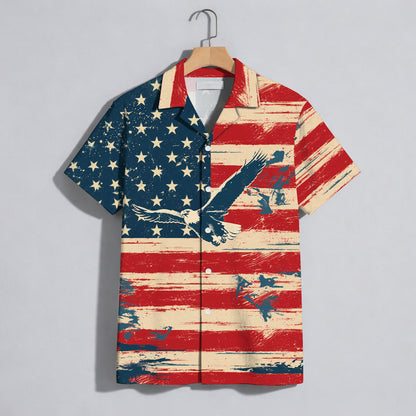 Patriotic American Flag Hawaiian Shirt - Vintage Eagle Button Down