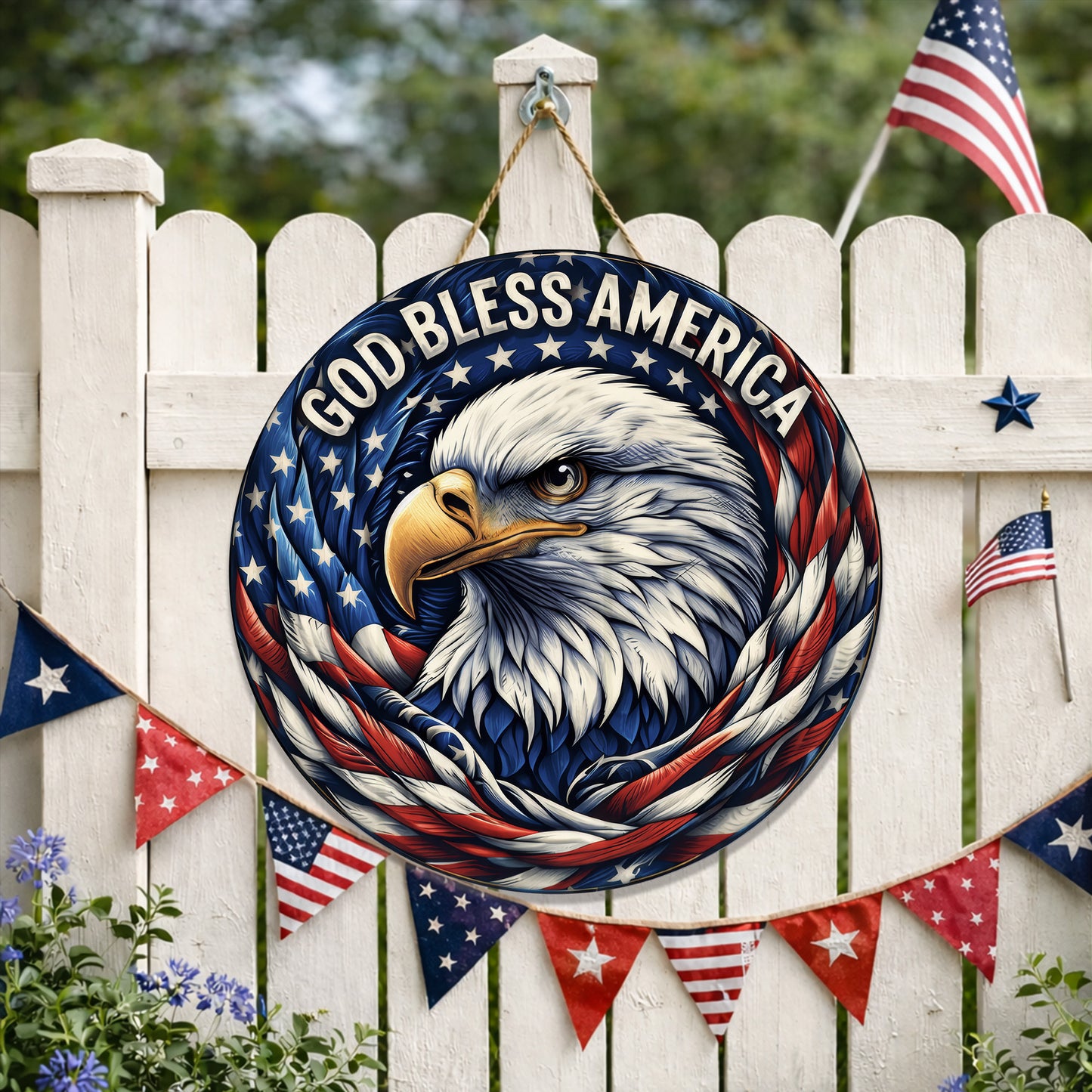 God Bless America Wood Sign, 250th Anniversary Patriotic Eagle Wall Hanging