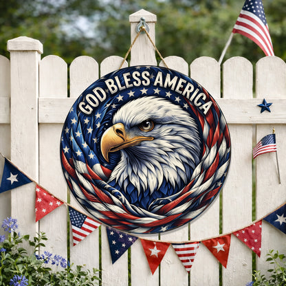 God Bless America Wood Sign, 250th Anniversary Patriotic Eagle Wall Hanging