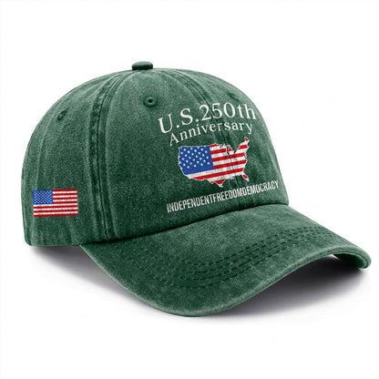 U.S. 250 Years USA Map Printed Vintage Washed Baseball Cap | 250th Anniversary Hat