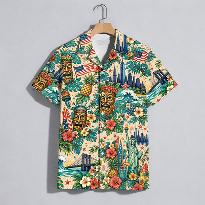 Statue Of Liberty Tiki Mask NYC Patriotic Unisex Hawaiian Shirt