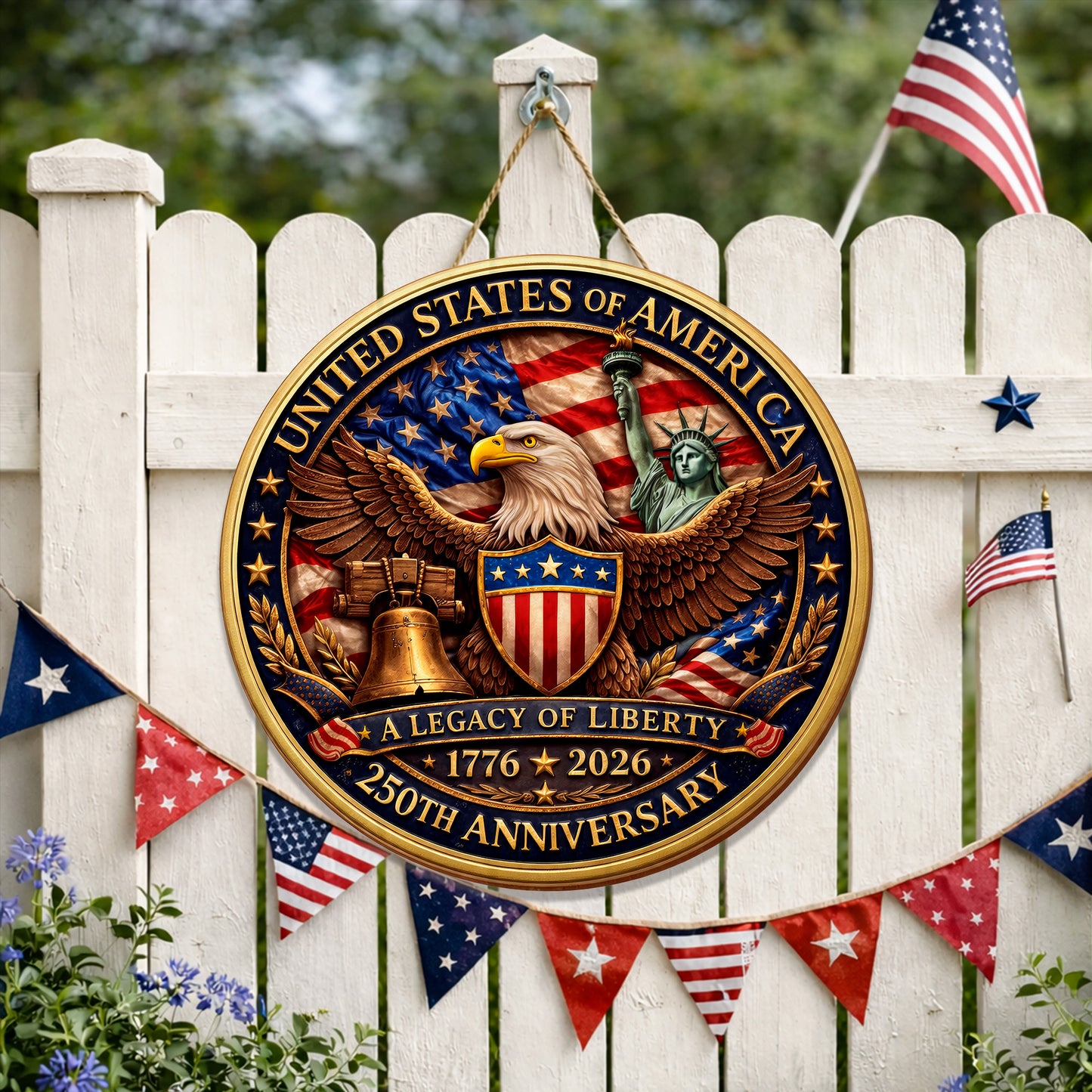 USA 250th Anniversary Wood Sign – "A Legacy of Liberty", American Flag & Eagle, 1776-2026