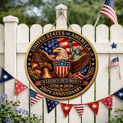 USA 250th Anniversary Wood Sign – "A Legacy of Liberty", American Flag & Eagle, 1776-2026