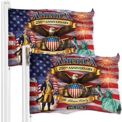 Custom Name 250th Anniversary Flag, America Patriotic Family Banner Est 1776
