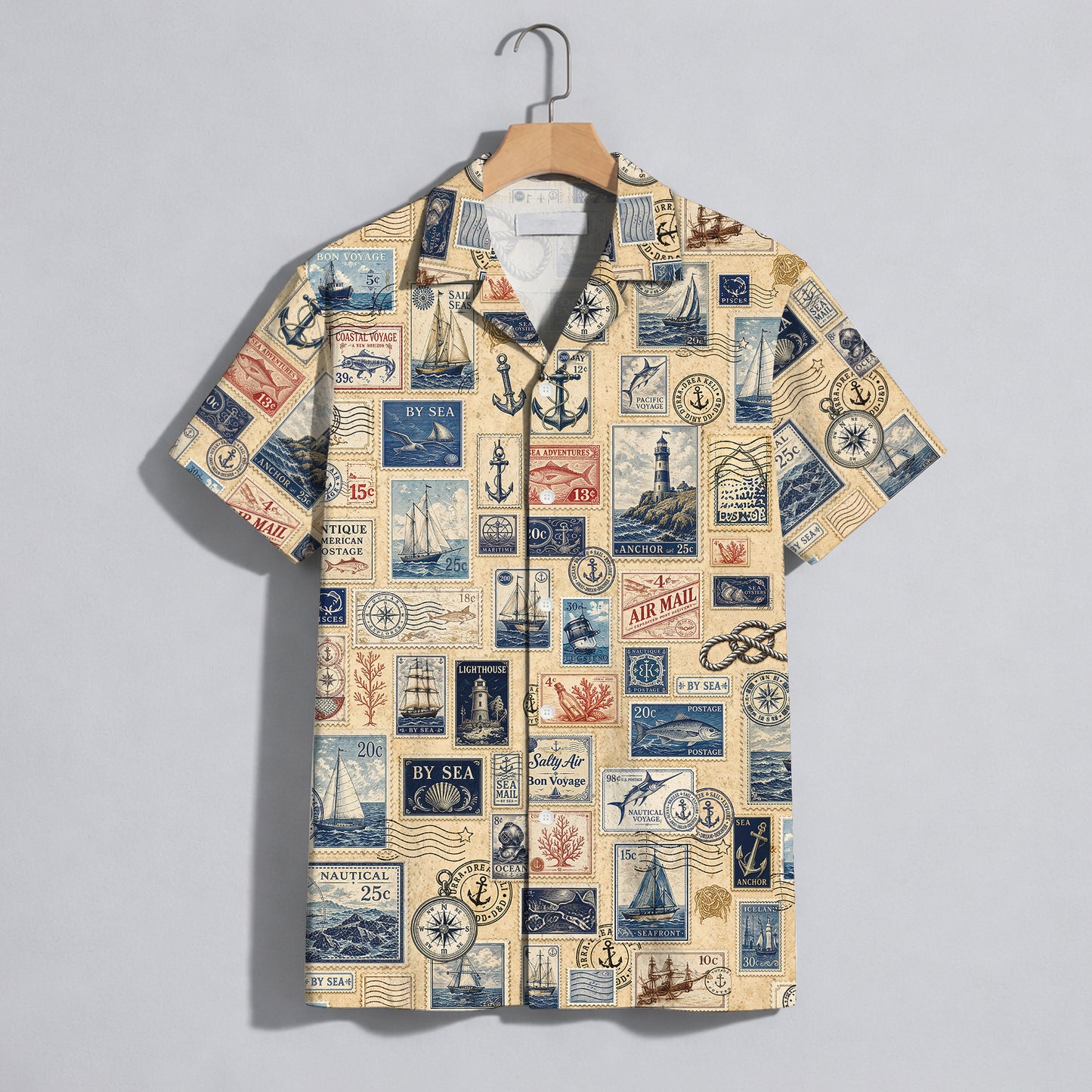 Vintage Nautical Postage Stamp Hawaiian Shirt - Aloha Top