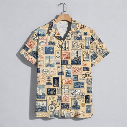 Vintage Nautical Postage Stamp Hawaiian Shirt - Aloha Top