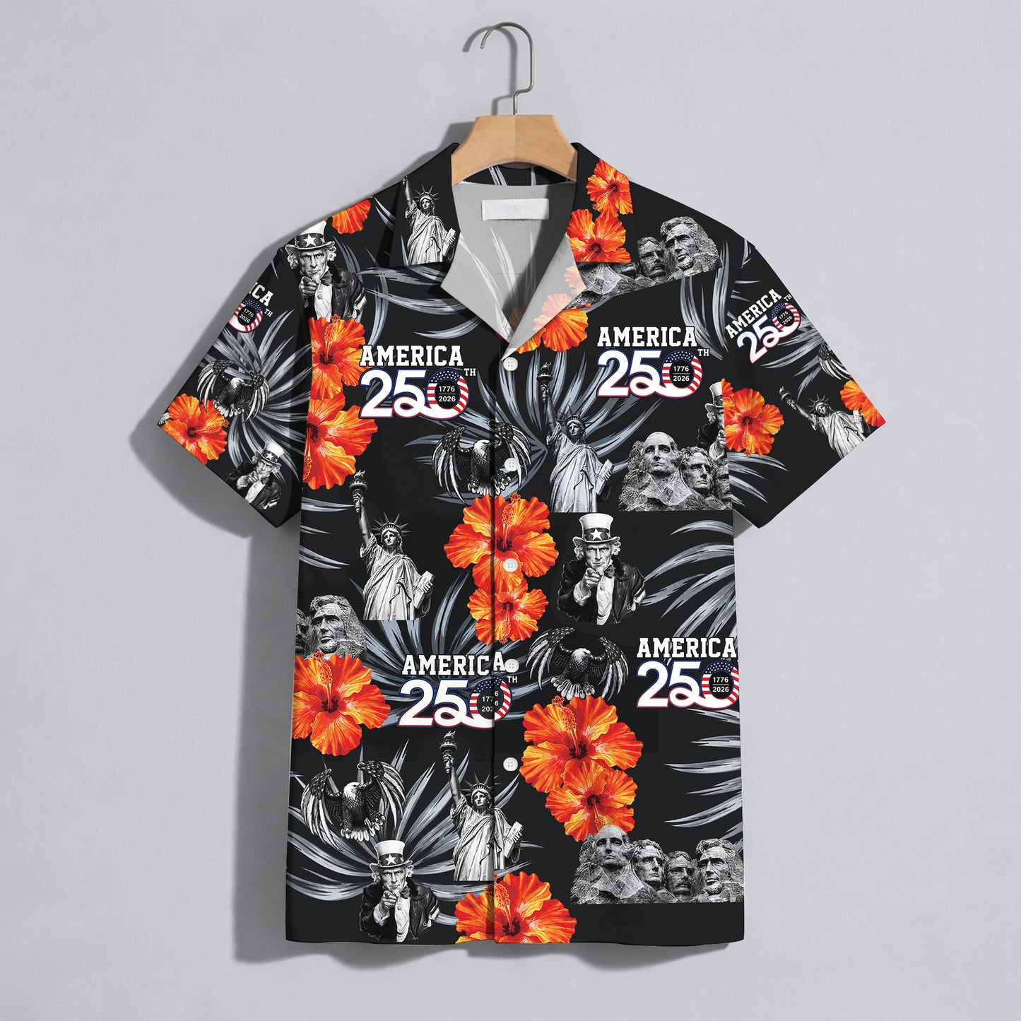 Mount Rushmore Statue of Liberty Floral - USA 250th Anniversary Hawaiian Shirt
