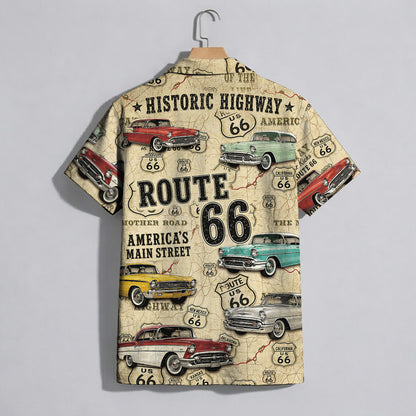 Route 66 Highway Map Vintage Muscle Car Unisex Hawaiian Shirt