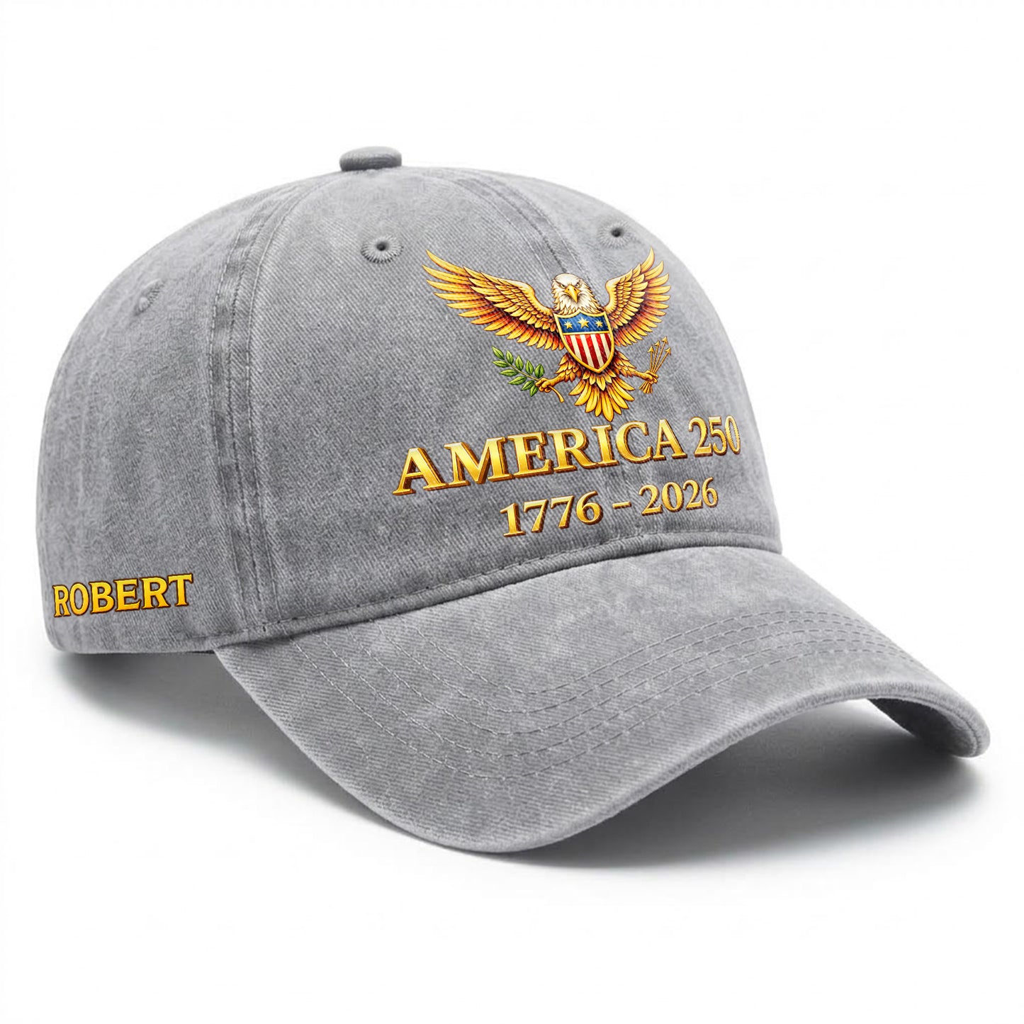 Custom Name America 250 Bald Eagle Printed Vintage Washed Baseball Cap | 250th Anniversary Hat