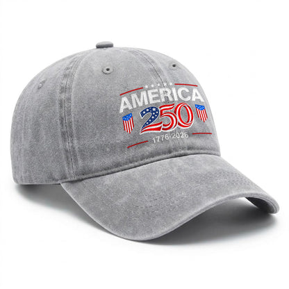 America 250 1776-2026 Printed Vintage Washed Baseball Cap | 250th Anniversary Hat