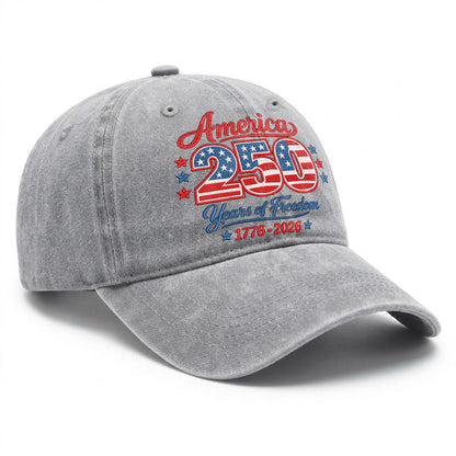 America 250 Years of Freedom Printed Vintage Washed Baseball Cap | 250th Anniversary Hat