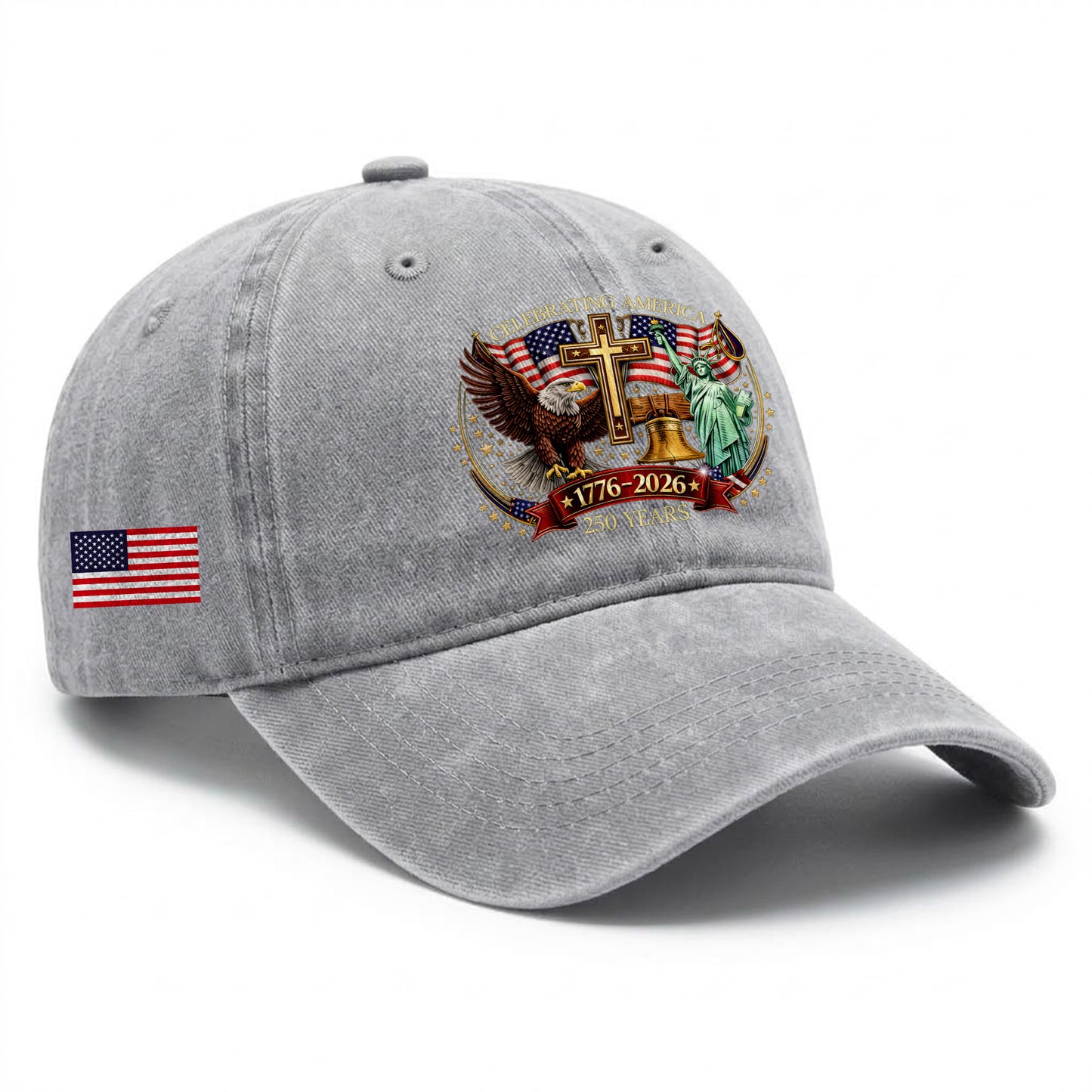 Faith Freedom America 250 Printed Vintage Washed Baseball Cap | 250th Anniversary Hat