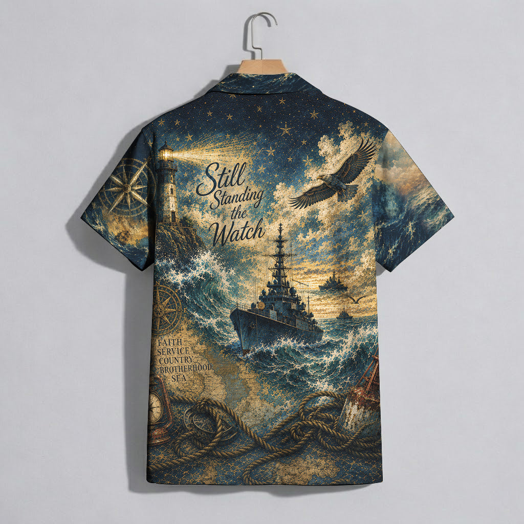 Still Standing The Watch Navy Hawaiian Shirt - Lighthouse Aloha Top