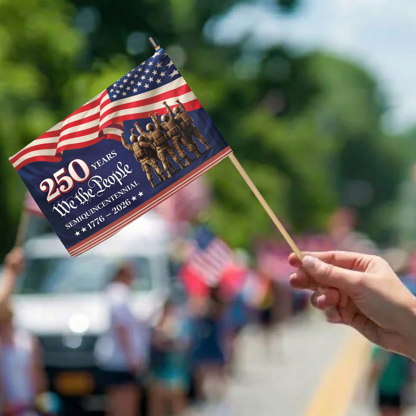 250th Anniversary Handheld Flag – USA Flag Design for Celebrations (1776-2026)