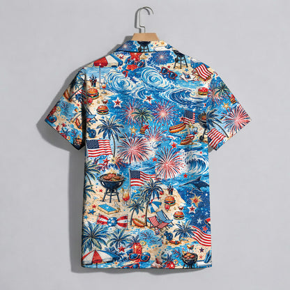 4th of July BBQ Fireworks Hawaiian Shirt - Men's Aloha Top