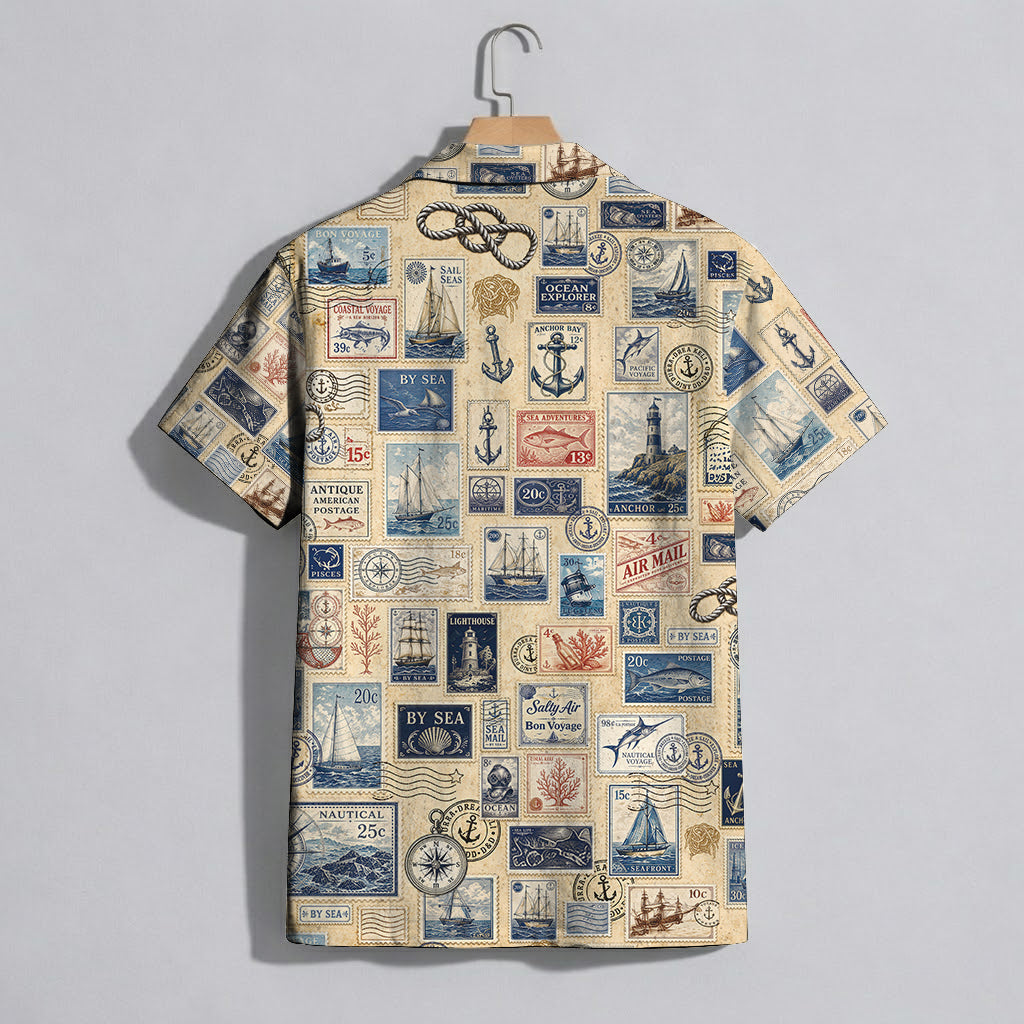Vintage Nautical Postage Stamp Hawaiian Shirt - Aloha Top