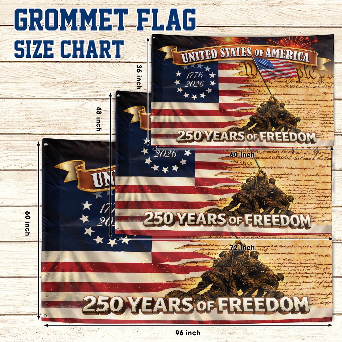 250 Years of Freedom USA Flag – 1776-2026 Patriotic American Flag, 250th Anniversary Flag Design