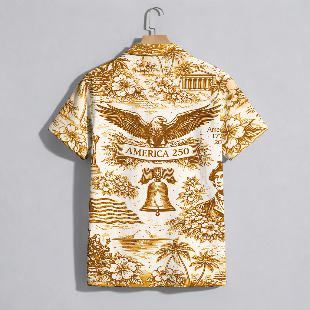 America 250th Anniversary Toile De Jouy Style USA Patriotic Hawaiian Shirt