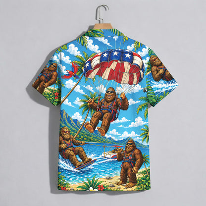 Funny Sasquatch Bigfoot Patriotic Beach Unisex Hawaiian Shirt