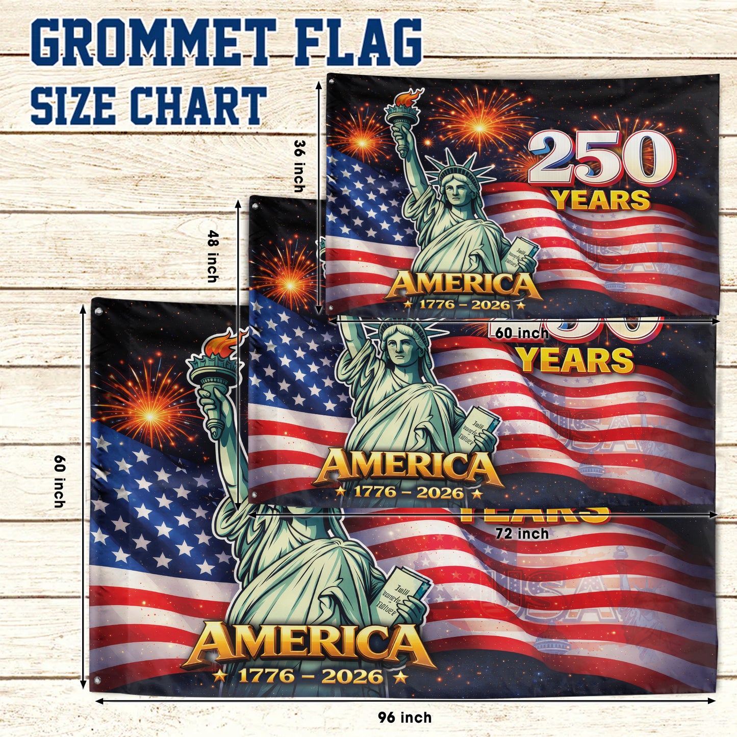 250th Anniversary Flag, America 250 Years 1776-2026 Patriotic Statue of Liberty