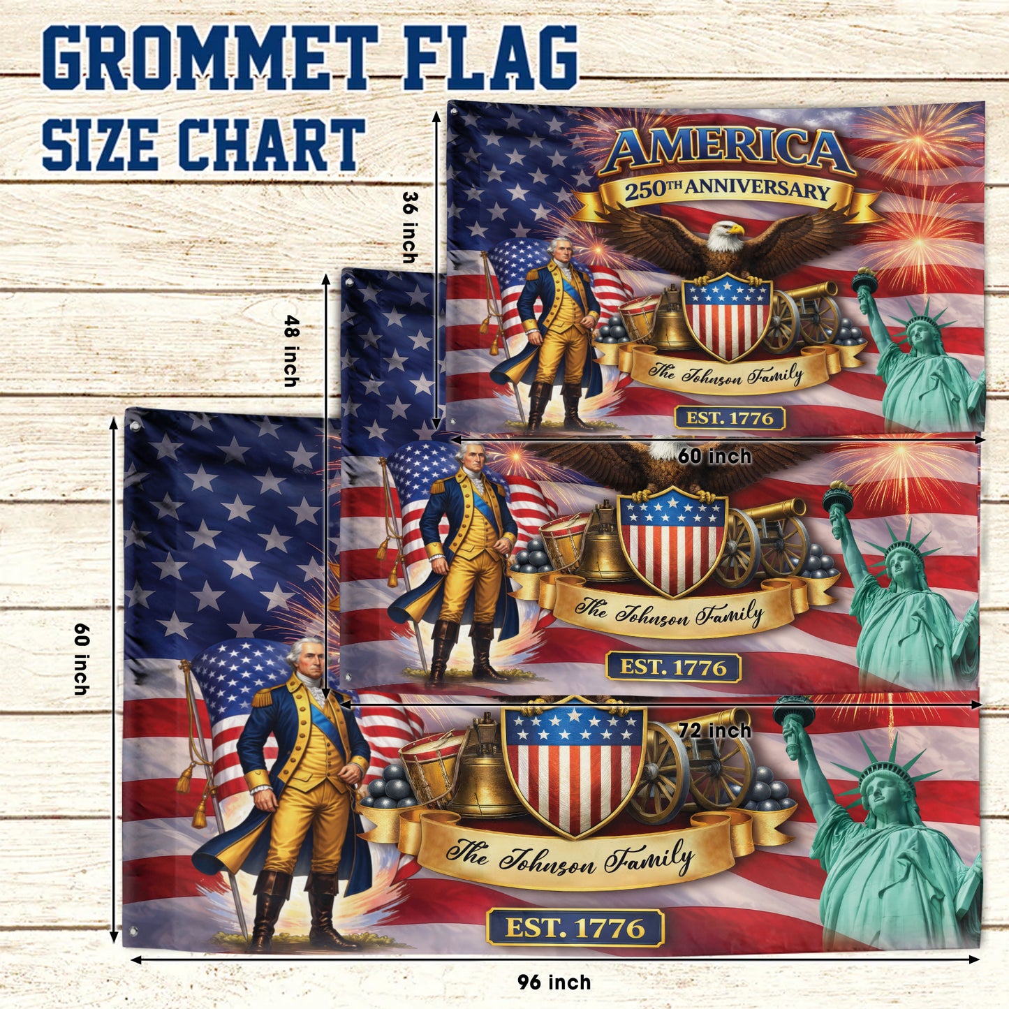 Custom Name 250th Anniversary Flag, America Patriotic Family Banner Est 1776