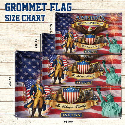 Custom Name 250th Anniversary Flag, America Patriotic Family Banner Est 1776